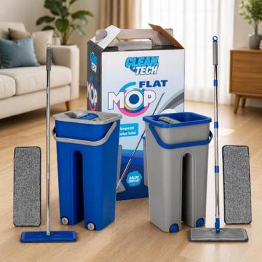 Imagem de Rodo Flat Mop E Balde Lava E Seca Com 2 Refil Sortido - CLEAN TECH