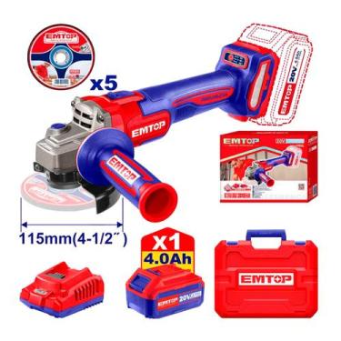 Imagem de Esmerilhadeira Sem Fio 20v Diâmetro 115mm 900w Com 1x4.0ah - EMTOP, 20
