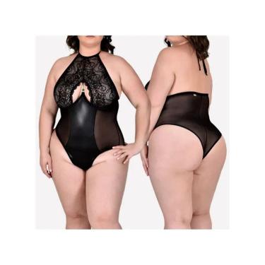 Imagem de Body Em Tule, Lycra, Cirrê E Renda Dinamite Plus Size 48/50 Preto