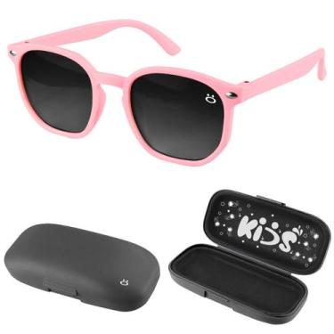 Imagem de oculos sol infantil retro vintage proteção uv bege + case social quali