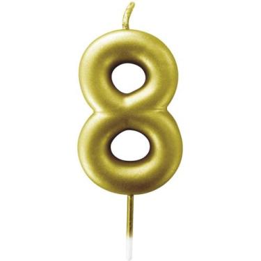 Imagem de Vela para Aniversario N.08 Ouro Metalizada 6CM CX.C/12 - Make+
