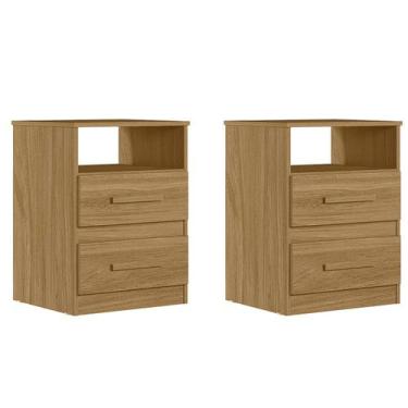 Imagem de Mesa de Cabeceira Para Quarto 2 Gavetas Kit 2 Ares M07 freijó - Mpozen