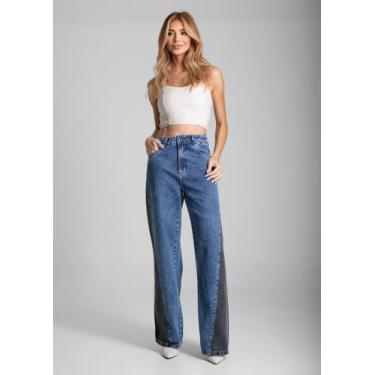 Imagem de Calça Feminina Jeans Wide Leg Sawary Premium Original Cintura Alta Mod