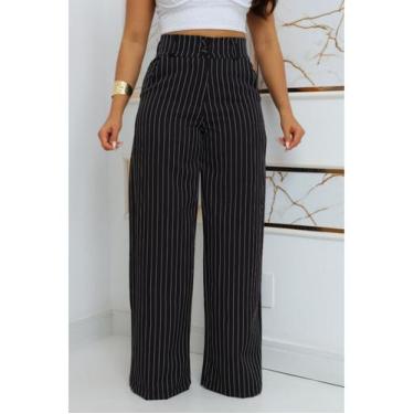 Imagem de Calça Alfaiataria Feminina Preta Pantalona Wide Leg Social Premium Con