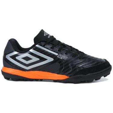 Imagem de Chuteira Society Umbro Pro 5 Bump Masculino, 38, Preto, Prata, Laranja