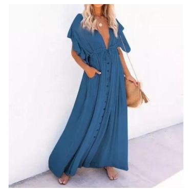 Imagem de Vestido Saída Praia Longo Plus Size Babado Verde Azul Branco Preto - x
