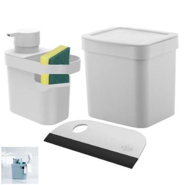Imagem de Kit Lixeira 2,5l Dispenser Porta Detergente Esponja Rodo Compacto Pia 
