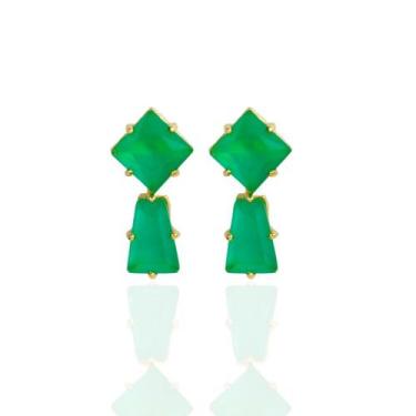 Imagem de Brinco pedra verde claro trapézio - Brimatto