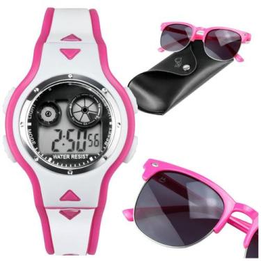 Imagem de relogio digital rosa + led oculos case premium infantil esportivo sili