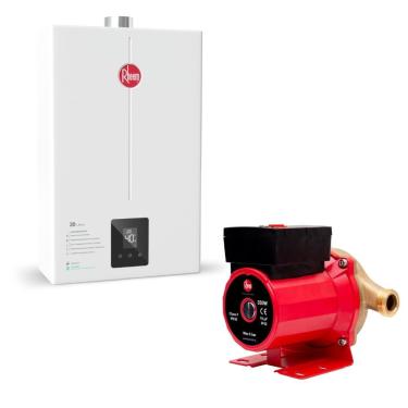 Imagem de Kit Aquecedor 20L a Gás Digital com Bomba 350W Função Inverno e Verão Rheem GLP Bivolt