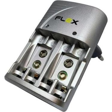 Imagem de Carregador de Pilhas 2 Flex FXC16 para AA AAA e 9V com Desligamento Automático Bivolt Cinza