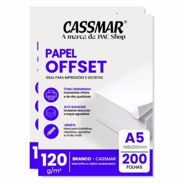 Imagem de Papel Offset 120g A5 148x210mm Cor Branco 200fls - Cassmar