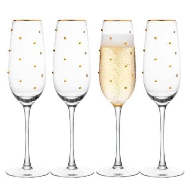 Imagem de Jogo 4 Taça de Champagne de Vidro com Borda Dourada 220ml Linha Balls 