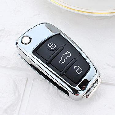 Imagem de WSWJDW TPU Car Key Case Cover Keychain Ring Key Bag, apto para Audi A3 8p 8v A4 B7 B8 B5 B9 A1 A5 Q7 Q5 A6 4f C6 C5 C7 C4 Tt Q3 S3 A7 A8 C4 TT 8N, Prata