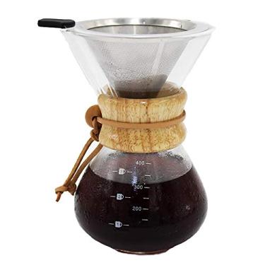 Imagem de Despeje sobre a máquina de café, cervejeiro manual de jarra de vidro borossilicato de 400 ml com manga de madeira verdadeira (madeira clara)