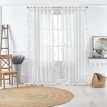 Imagem de Elrene Home Fashions Bella Tab-Top Painel de cortina transparente com babados para sala de estar, sala de jantar, quarto, 132 x 213 cm (1, branco
