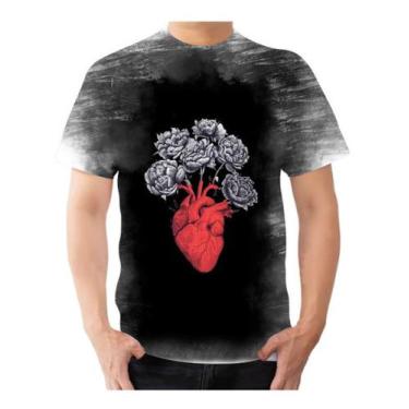 Imagem de Camisa Camiseta Coração Com Flores Personalizada - Estilo Kraken