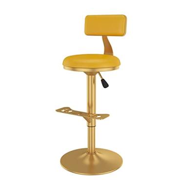 Imagem de Tamborete De Bar Giratório Com Cadeira De Balcão Traseiro Balcão De Ilha De Cozinha Ajustável Em Altura Metal Cromado Dourado Com Apoio Para Os Pés Assento Estofado De Couro Pu Para Café Sala De Estar