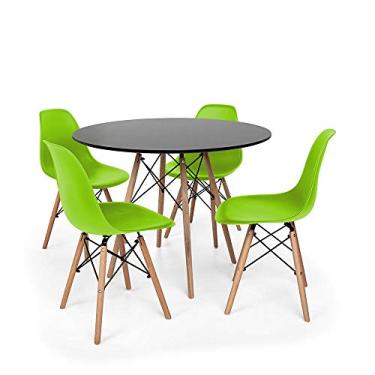 Imagem de Conjunto Mesa de Jantar Redonda Solo Preta 80cm com 4 Cadeiras Solo - Verde