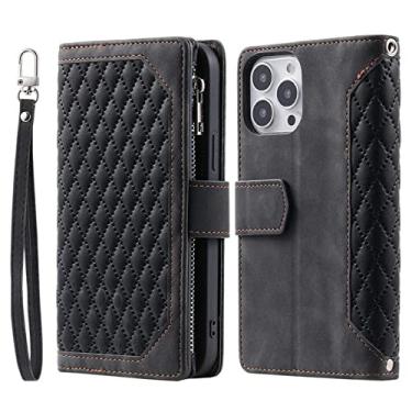 Imagem de Capa de telefone de couro com alça longa para iPhone 12 11 13 Pro Max X XS XR 8 7 Plus SE 2022 Zipper Carteira Titular Capa, Preto, para iPhone 7Plus 8Plus