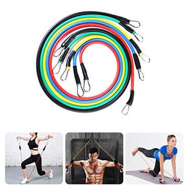 Imagem de Extaum Bandas de resistência ajustam faixas de treino, incluindo 5 faixas de exercício empilháveis com âncora de porta, 2 alças de espuma, 2 anéis de pé de metal e maleta, faixas de exercícios para