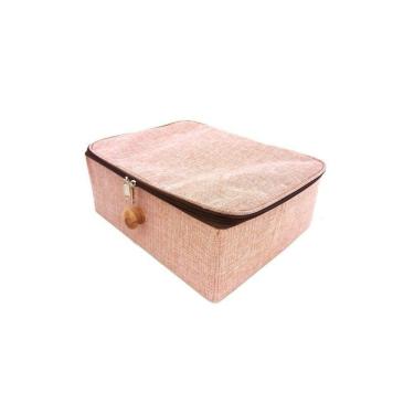 Imagem de Caixa Organizadora Linho Rosê Zíper E Puxador 42X29Cm Grande