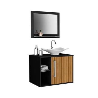 Imagem de Gabinete Para Banheiro Com Cuba E Espelheira Baden Preto Ripado - Móve