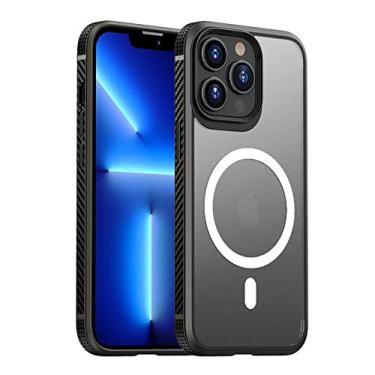 Imagem de Capa de telefone rígida absorvente magnética transparente bonita para iPhone 13 Pro Max 12 Pro Max Capa protetora à prova de choque, preta, para iPhone 12Pro