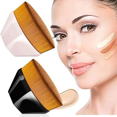 Imagem de Pincel para base, ponta plana Kabuki Hexagon Foundation Brush, Brochas De Maquillaje Para Base Magic Momma Pincel Pincel Maquiagem Base Pincel para Maquiagem para Mulheres Meninas (Preto e Rosa)