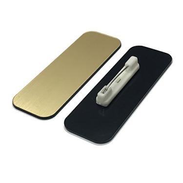 Imagem de Etiqueta de nome/emblema em branco – Pacote com 10 – 2,5 x 7,6 cm, cantos redondos, pinos, Brushed Gold, 1" X 3"