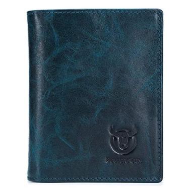 Imagem de BULLCAPTAIN Carteira dupla de couro genuíno de grande capacidade/porta-cartão de crédito para homens com 15 compartimentos para cartão QB-027, Azul-petróleo, Small, Moderno