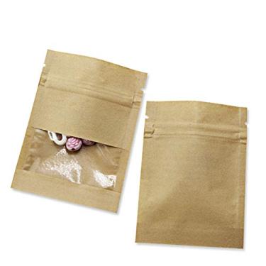 Imagem de Pacote com 100 pacotes de papel Kraft para janela transparente para bolsa com zíper fechadura fechadura reutilizável para armazenamento de alimentos, fechadura com zíper, bolsa de vedação térmica reutilizável, bolsa à prova de cheiro, pacote de café, Multicor, 3.5"x5.1" (Inner Size 3.1"x3.9"), 100