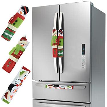 Imagem de Alcoon 3 peças luvas de natal para maçaneta de porta de geladeira de boneco de neve para geladeira decoração de Natal, micro-ondas, forno, lava-louças, utensílio de cozinha, decoração de 15,2 x 23,8 cm