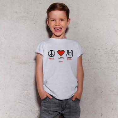 Imagem de Camiseta Infantil Paz Amor Rock Branca - Little Rock