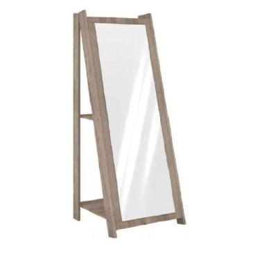 Imagem de Espelho De Chão Com 2 Prateleiras Retrô 161cmx50cm - Rústico - Movelbe