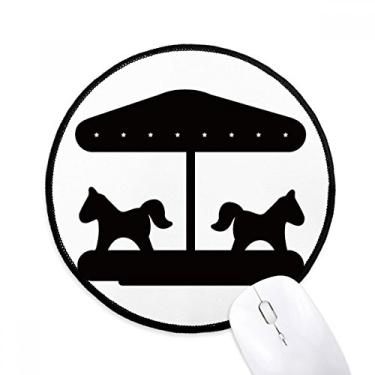 Imagem de DIYthinker Carrossel preto contorno do parque de diversões mousepad desktop escritório tapete redondo para computador