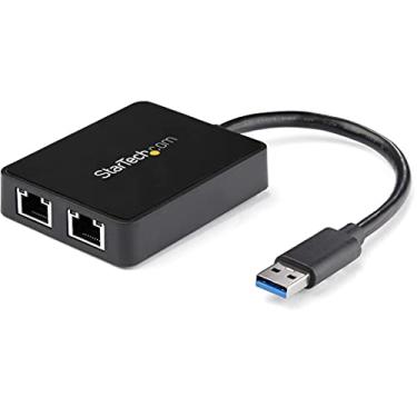 Imagem de StarTech. Adaptador Ethernet Gigabit com USB 3.0 para duas portas com porta USB – 10/100/100 – Adaptador USB Gigabit LAN Network NIC (USB32000SPT)