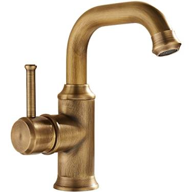 Imagem de LIDON Torneira de cozinha retrô, torneira giratória de 360 graus para pia de banheiro, torneira de cozinha latão antigo, torneiras de banheiro vintage para pia 1 furo