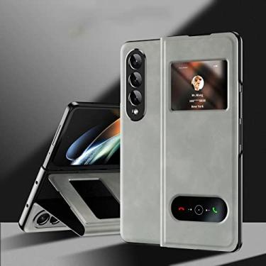 Imagem de Capa de telefone flip Smart View de luxo para Samsung Galaxy Z Fold 4 3 2 Fold4 Fold3 Fold2 5G 2022 Ultra Thin PU Leather Cover, Nappa, White, for Galaxy Z Fold3 5G