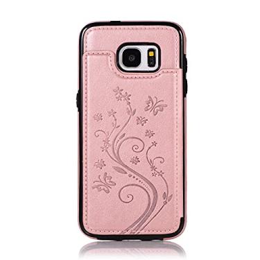 Imagem de Caso de capa de telefone de proteção Para Samsung Galaxy S7 Borda Phone Case, luxo Pu Caso de couro [dois fecho magnético] [slots de cartão] função de suporte de flor de borboleta padrão durável macio