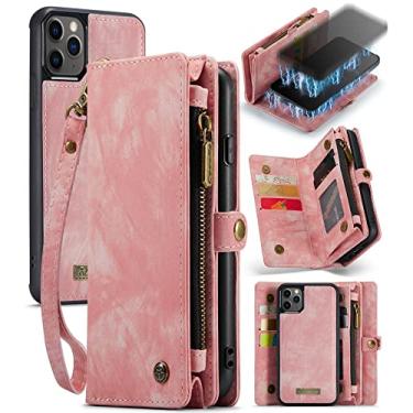 Imagem de ZORSOME Capa carteira para iPhone 11 Pro Max, 2 em 1 de couro premium destacável PU com 8 compartimentos para cartões, bolsa magnética com zíper, alça de pulso para mulheres, homens, meninas, rosa