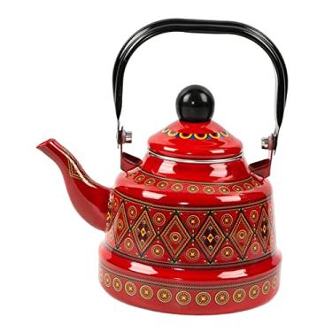 Imagem de Qianly Chaleira Esmaltada 2,5L Bule de Chá Talheres Chaleira de Café Sem Chaleira Fácil de Limpar para Fogão para Cozinha Caminhadas ao Ar, Vermelho Estilo a