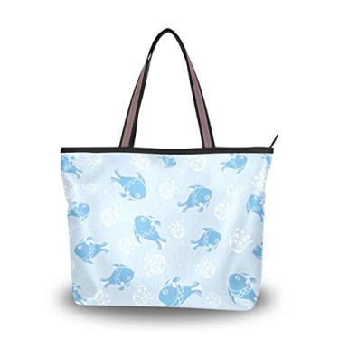 Imagem de Bolsa de ombro macia azul peixe bolsa de mão para mulheres e meninas, Multicolorido., Large