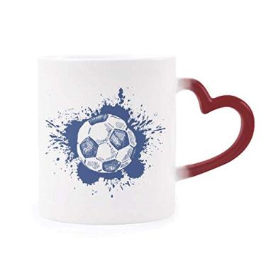 Imagem de Caneca de futebol de futebol azul com desenho de tinta sensível ao calor Copo de grés que muda de cor vermelha
