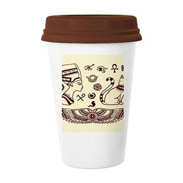 Imagem de Caneca de vidro de cerâmica com estampa de gato preto faraó do Egito abstrato