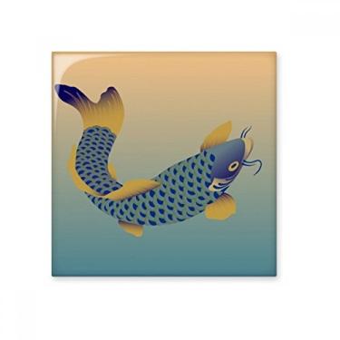 Imagem de Pintura Cultura Azulejo de cerâmica de peixe azul decalque brilhante pedra adornada tijolo vitrificado