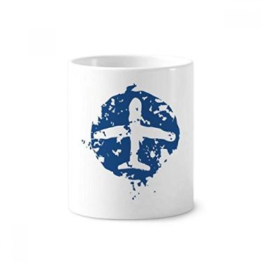 Imagem de Blue Plane Design Ilustração Padrão Escova de Dentes Caneca, Suporte de Cerâmica