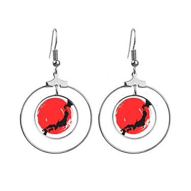 Imagem de Mapa preto abstrato do Japão Art Deco brincos modernos pendurados argola joia círculo gota