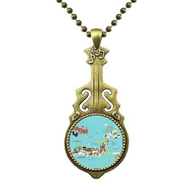 Imagem de DIYthinker Colar tradicional japonês com mapa em formato de terra antigo com pingente de música de guitarra