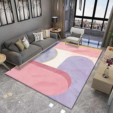 Imagem de jia cool Tapete contemporâneo Boho estilo retrô abstrato para sala de estar, tapetes antiderrapantes para áreas internas/externas, 120 x 160 cm, geométrico-206